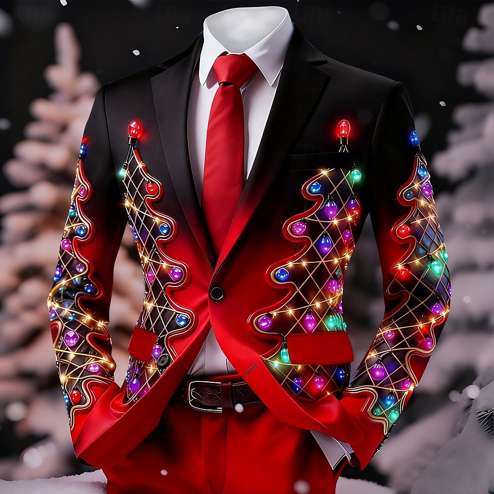 عيد الميلاد المجيد رجالي شجرة الكريسماس جاكيت بليزر معطف مريح متنفس فني كاجوال ملابس الحفلات والسهرات مناسب للبس اليومي مهرجان طباعة ثلاثية الأبعاد Buttons خريف & شتاء حز كم طويل أحمر 1 أحمر أزرق 2025 - $64.99 –P1