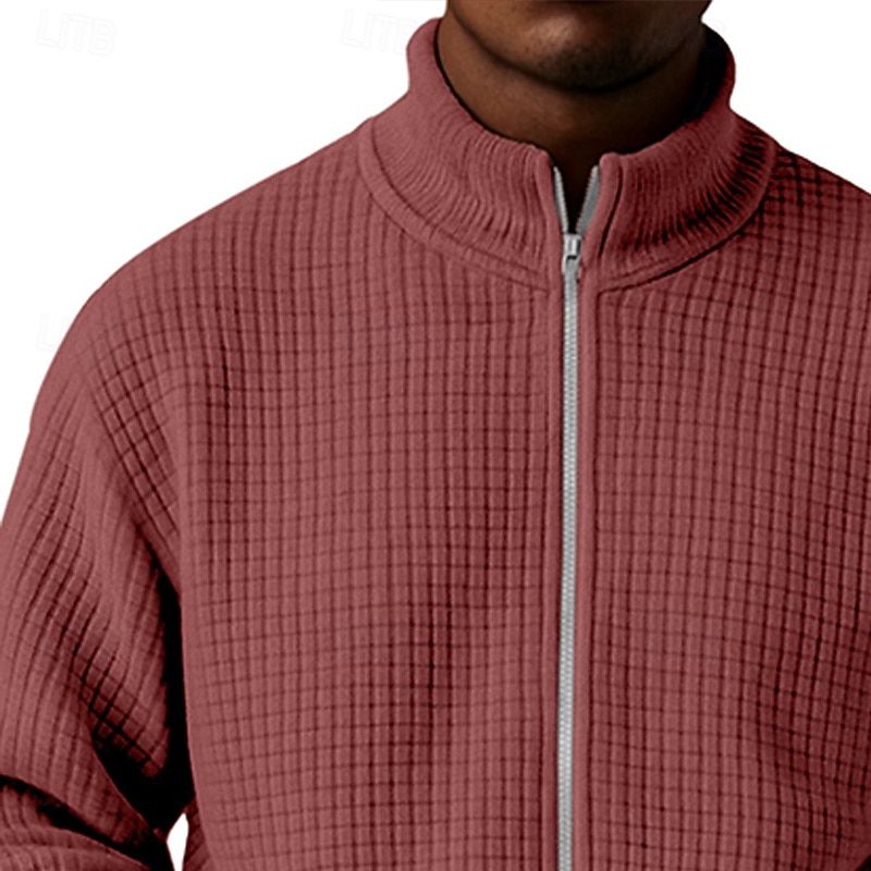 Men's Sweatshirt Waffle Sweatshirt Full Zip Sweatshirt Wine Standing Collar Plain Zip Up Textured Casual Daily Sports & Outdoor Streetwear Cool Sportswear Spring &  Fall Clothing Apparel Hoodies 2026 - $28.99 –P10