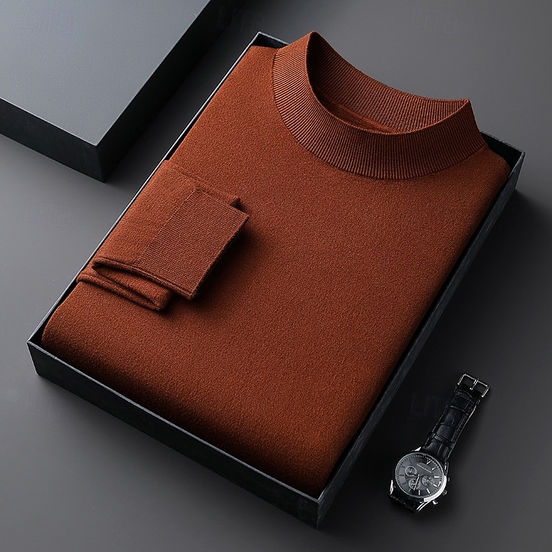 Муж. Пуловер Свитер Вязаный свитер Рельефный узор Вязать Обычные топы Трикотаж Полотняное плетение Вырез под горло Мода Классический Отпуск На каждый день Одежда Осень Зима Синий Черный S M L 2026 - $29.99 –P3