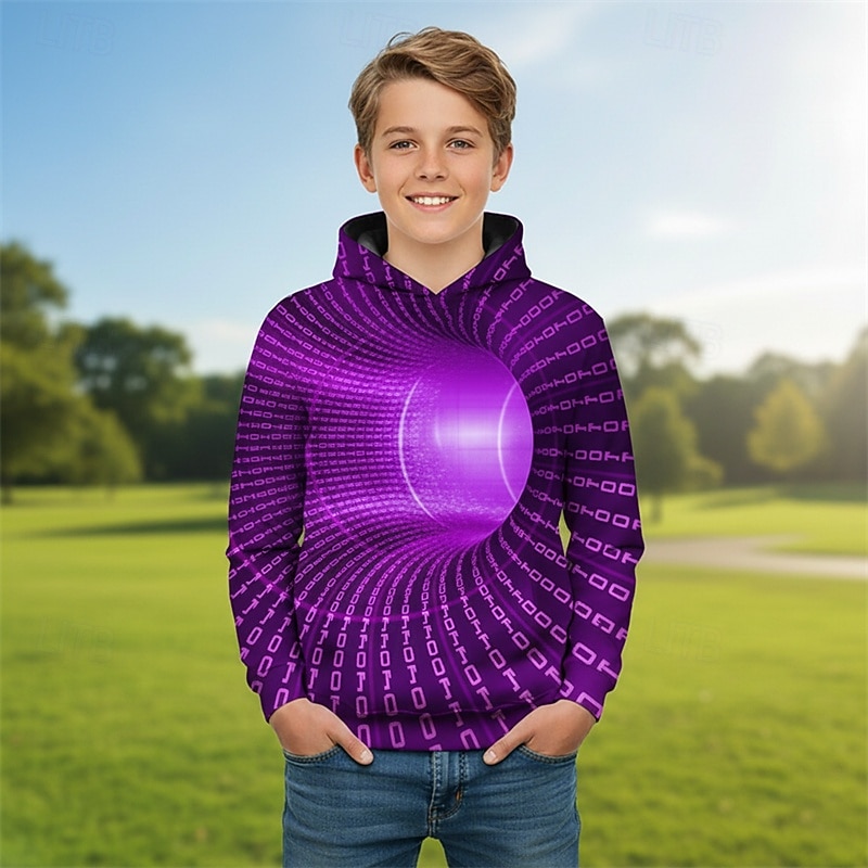 Pojkar 3D Grafisk Geometrisk 3D Print Huvtröja Långärmad Vår Höst Mode Streetwear Barn 4-12 år Huva Utomhus Ledigt Dagligen Normal 2025 - $18.99 –P4