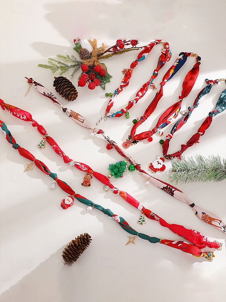 Naszyjnik świąteczny dla kobiet, wykonany ze stopu metali, tkaniny i akrylu, z motywem renifera, Świętego Mikołaja i choinki, idealny na przyjęcia świąteczne 2026 - $11.99 –P10