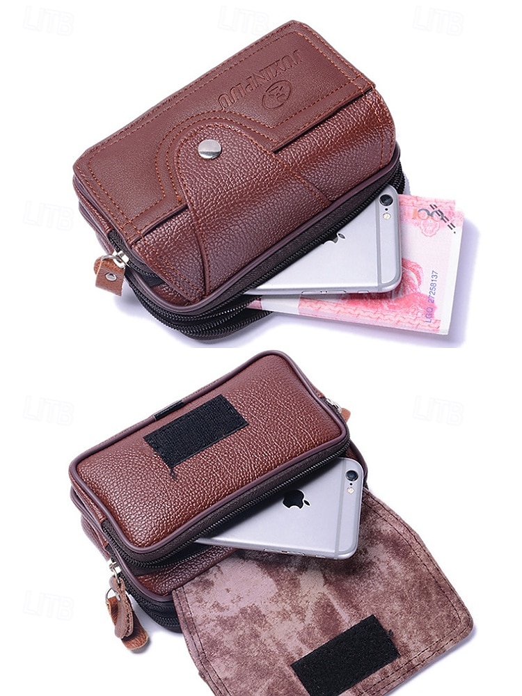 męski skórzany portfel na pasku – skóra naturalna, kolor czarno-brązowy, modny i praktyczny design do codziennego użytku 2026 - $11.99 –P6