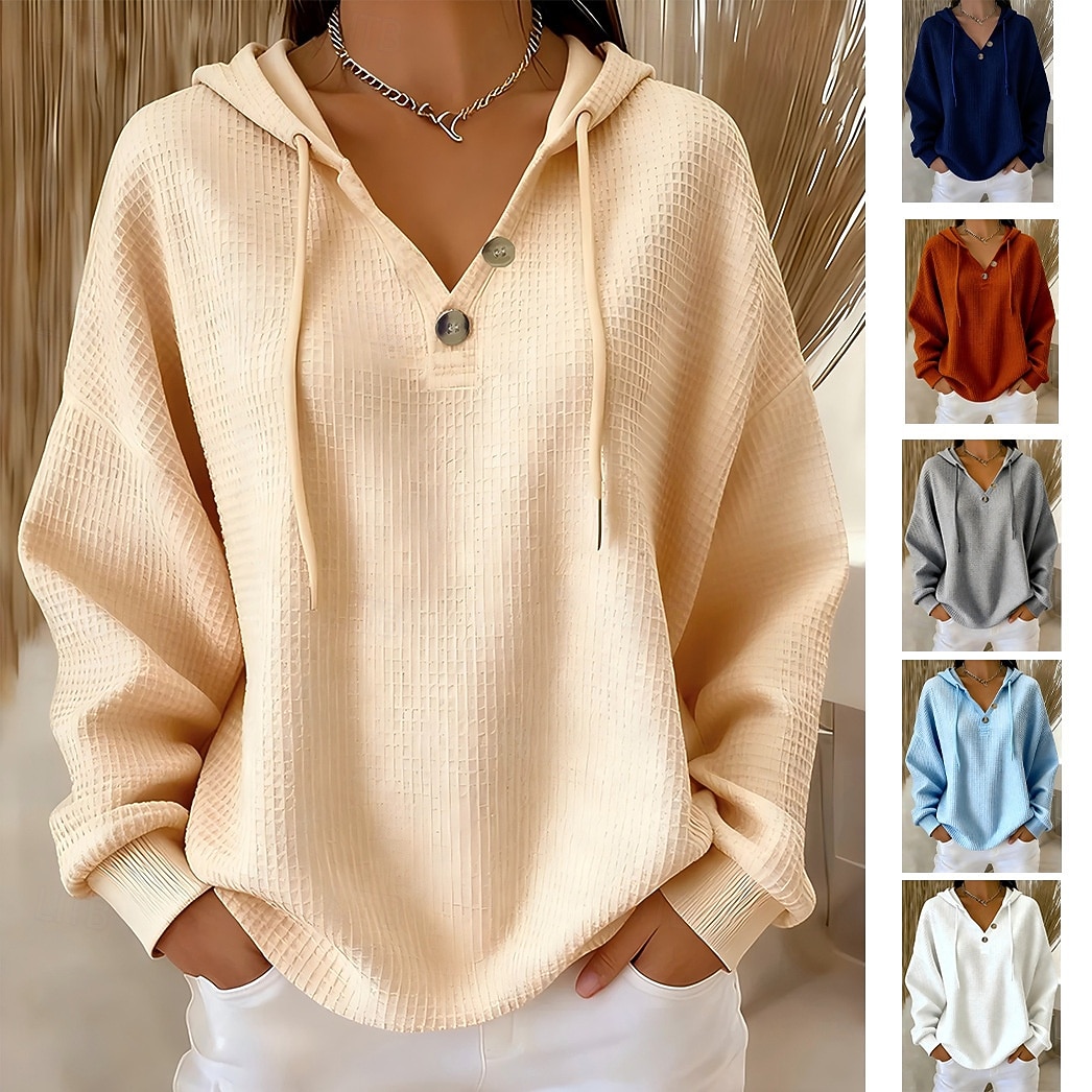 Women's Pullover Hoodie Sweatshirt Buttons Vintage Fashion Casual Long Sleeve Hooded Regular Tops Casual Home Dailywear Light Blue White Navy Blue Orange Beige Fall Winter 2026 - $29.99 –P7