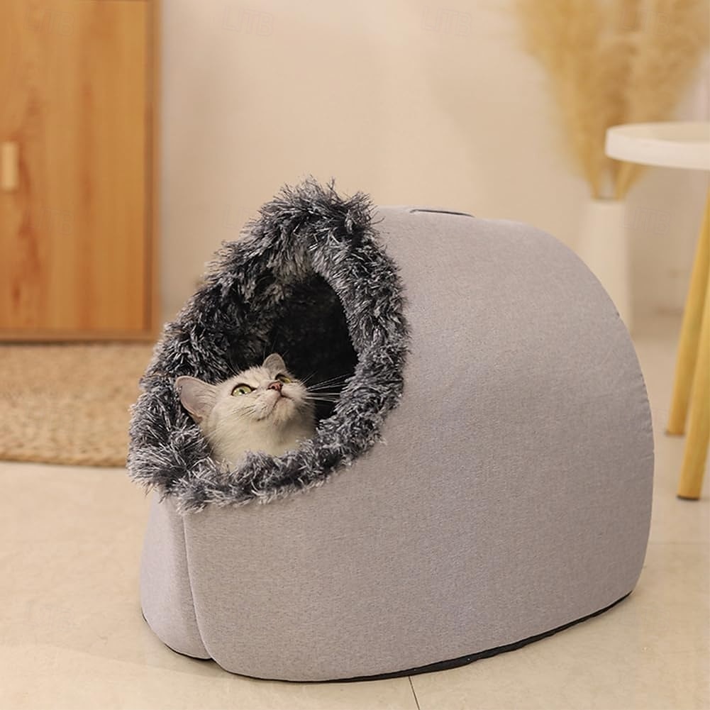 Lit-niche en peluche pour chats d'intérieur &niche pour petits chiens avec revêtement moelleux, lit amovible auto-chauffant et antidérapant, abri lavable pour chat de 2026 ? $26.99 –P3