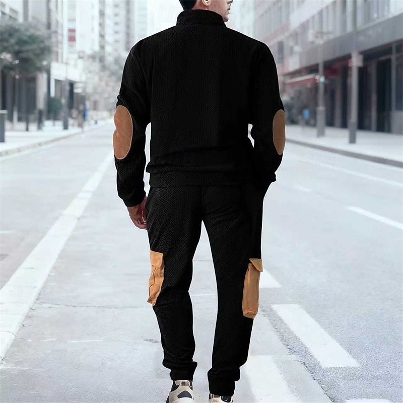 Homens Moletom Conjunto de roupas Colarinho Chinês Ao ar livre Diário Esportes Com Cordão Bolsos Half Zip Bloco de cor Preto Azul Céu cáqui Tosão Poliéster Roupas Esportivas Moda Roupa de rua Outono de 2026 por $66.99 –P15