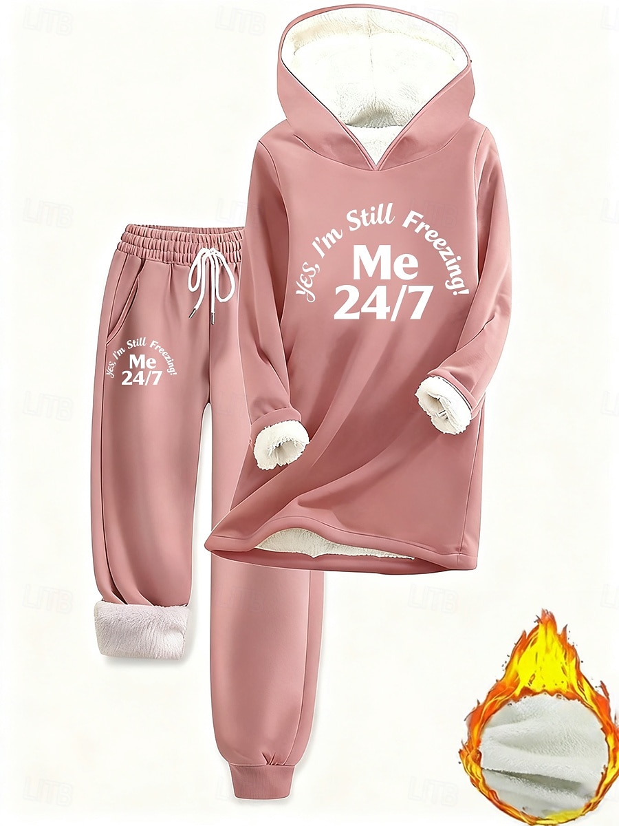Dames Tweedelige sets Trainingspak Broeken Sets Lange mouw Capuchon Grafisch Brief Trekkoord Afdrukken Dagelijks Stijlvol Casual Dagelijks blauw Zwart Blozend Roze Herfst Normale pasvorm 2026 - $57.99 –P1