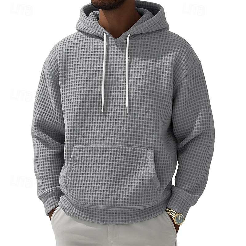 Męskie Bluza z Kapturem Bluzy z kapturem Waffle Zjechać na pobocze Czarny Biały Jasnozielony Rumiany róż Granatowy Kaptur Równina Kieszeń kangurka Teksturowany Codzienny Sport i turystyka Święto Moda 2026 - $28.99 –P3