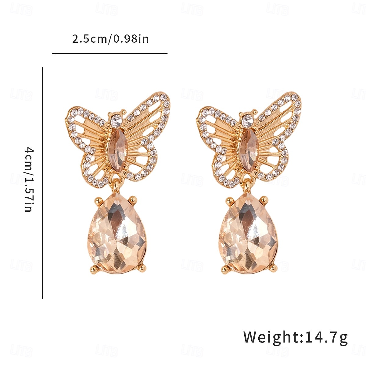 naisten kukkakuvioinen perhoskorusetti - kimaltava kristallikaulakoru, korvakorut &sormussetti juhliin, iltatilaisuuksiin &erityistilaisuudet 2026 - $18.99 –P1