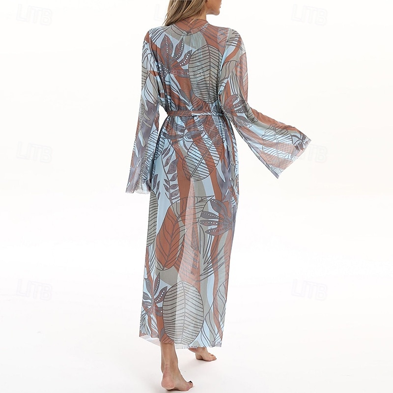 Dámské Plážové zahalovací šaty Dlouhé splývavé kimono kardigany Grafika Cikánský Krátká noha Šifón Ochrana proti UV záření Prodyšné Dlouhý rukáv Plavky Surfování Plážové prázdniny Léto 2026 - $31.99 –P12