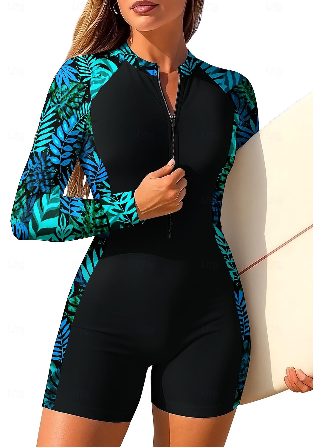 Жен. Стандартный Рашгард Цельный костюм для серфинга Купальный костюм Цветочный принт тропический Блокировка цвета Застегнуться со встроенным бюстгальтером Съёмные вставки УФ-защита от солнца UPF50 2026 - $35.99 –P6