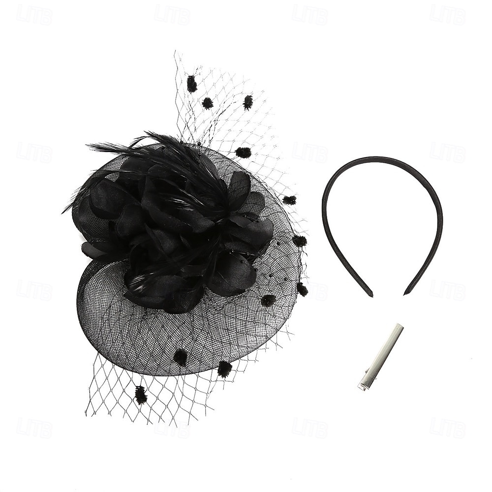 Čelenka Tyl Látka 30. léta Svatební Čajový dýchánek Dostih koktejl Elegantní Vinobraní S Peří Přílba Pokrývky Hlavy 2025 - $14.99 –P22