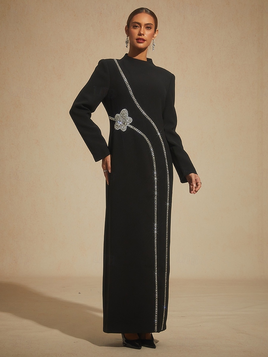 Women's Maxi Dress Shift Dress Elegant Evening Party Party Beaded Geometric Long Sleeve Stand Collar Black 2026 - $625.69 –P8