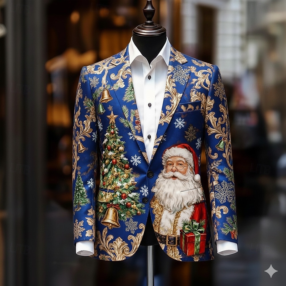 Weihnachten Herren Weihnachtsmann Weihnachtsbaum Blazerjacke Mantel Bequem Künstlerisch Lässig Party-Abendmode Täglich Festival 3D-Druck Knöpfe Herbst Winter Fallendes Revers Langarm Blau Weiß Rote 2026 - $28.99 –P3