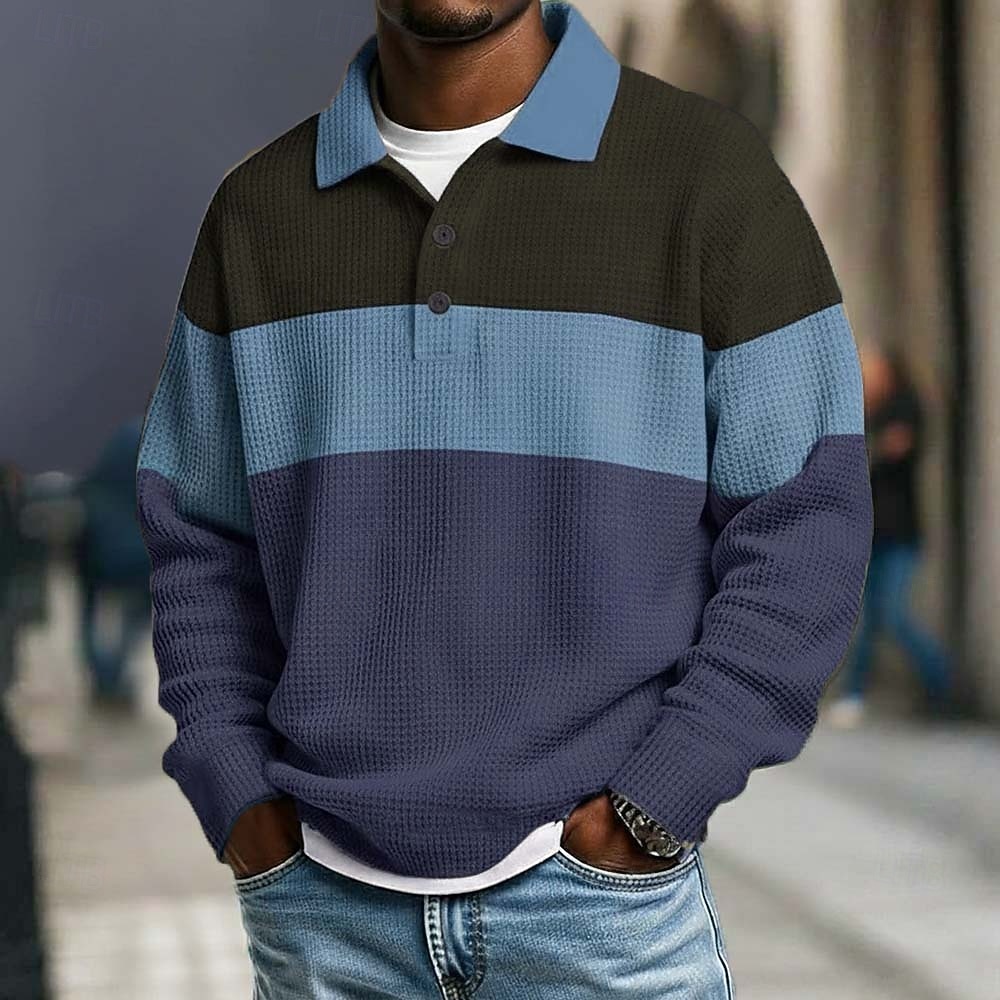 Herren Horizontale Streifen Waffel-Poloshirts Rugby-Poloshirt Rugby-Poloshirts Langarm Polo-Shirts Revers Sportbekleidung Lässig Schule Athleisure Alltagskleidung 3D-Druck Frühling Herbst Winter Blau 2026 - $28.99 –P2