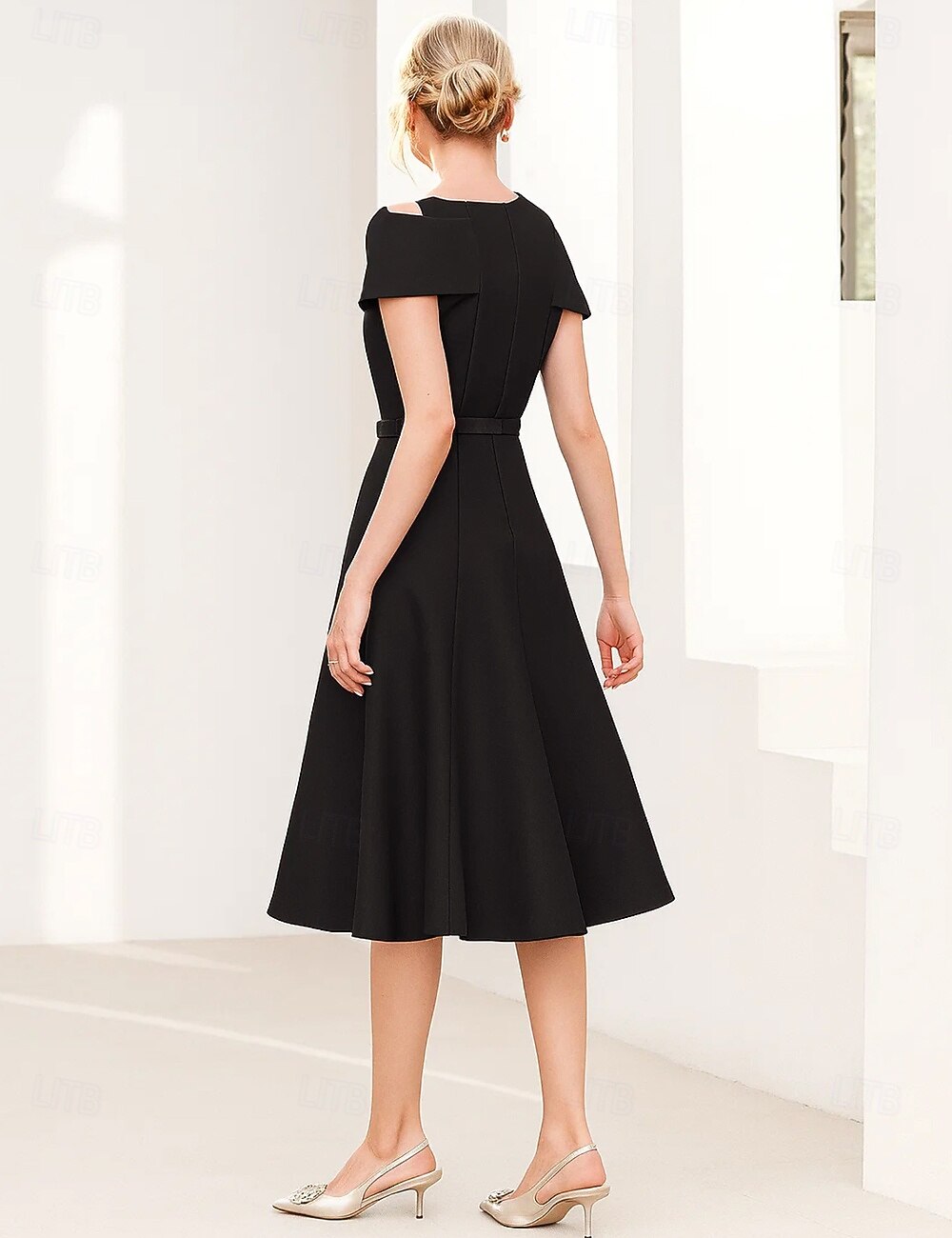 high neck short sleeve black dress knee length Veaul 2026 Classy Black Homecoming Graduation Dresses 2020 A-Line Princess V-Neck Short Sleeve