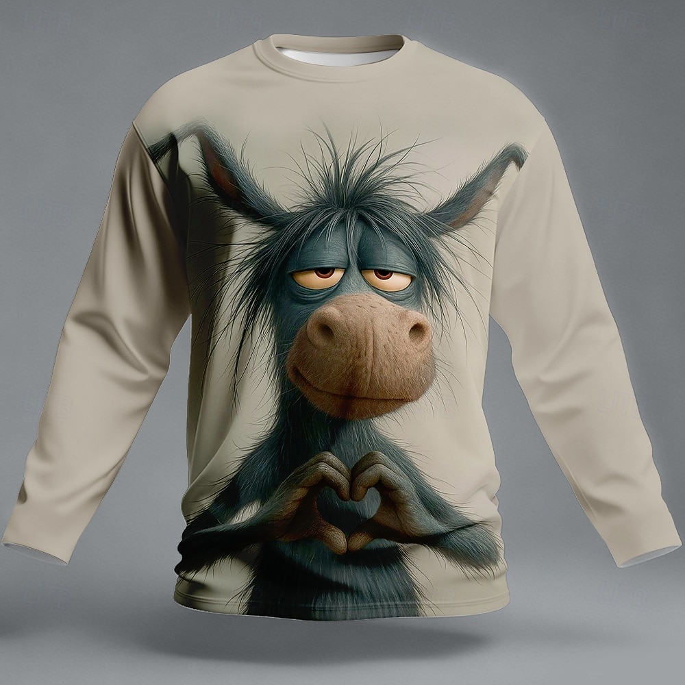 Hombre Animal Burro Gracioso Camiseta Manga Larga Camiseta Impresión 3D Cuello Barco Camisa Moda Básico Casual Diario Calle Marrón Gris Verano Primavera Ropa S M L XL XXL XXXL 2026 - $23.99 –P1