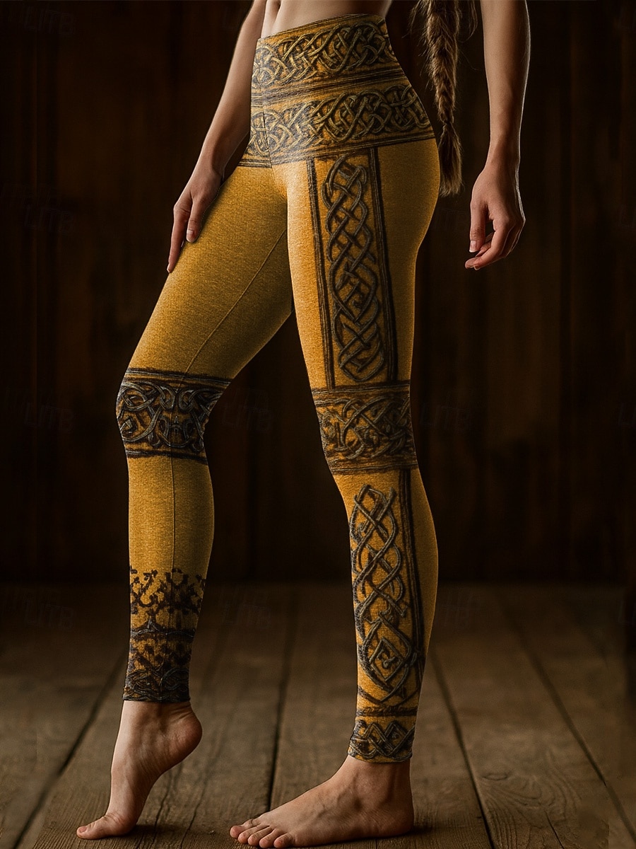 Kvinners Viking Boho Leggings Vintage Etnisk Stil Full Length Høy Midje Grafisk Abstrakt 3D Trykk Hurtigtørking Pusteevne Myk Elastisk Formell Utendørs Ferie Grønn Vår Høst Vinter Slim Fit 2026 - $21.99 –P8