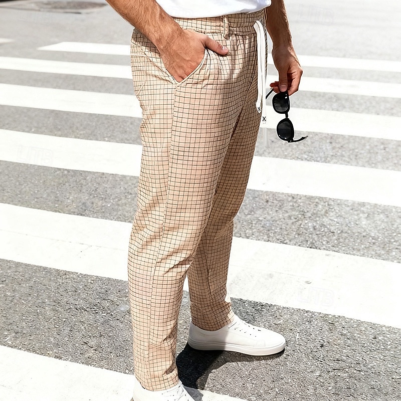 Men's Trousers Casual Pants Drawstring Pocket Elastic Waist Plaid Comfort Soft Outdoor Daily Holiday Fashion Classic Style Dark Khaki Light Khaki Micro-elastic 2026 - $24.99 –P14