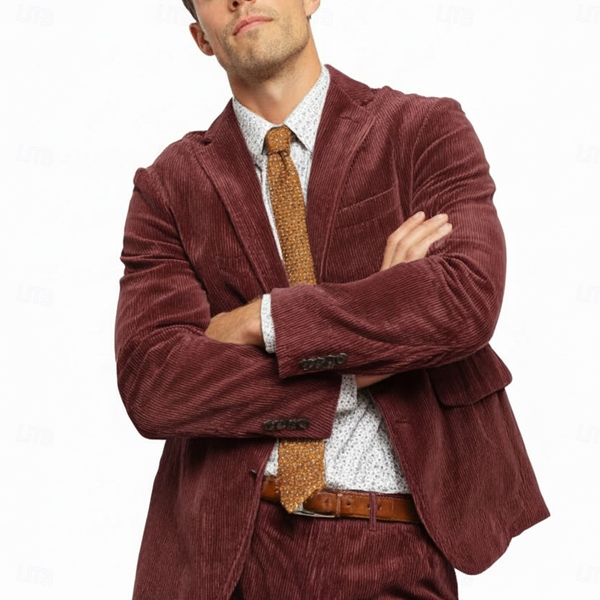 De los hombres Traje de pana Casual Negocio Negro Burdeos Otoño Traje Solapa de Pico Diario Negocios Color sólido A Medida Juego de 2 piezas Recto 2 botones 2026 - $119.99 –P4