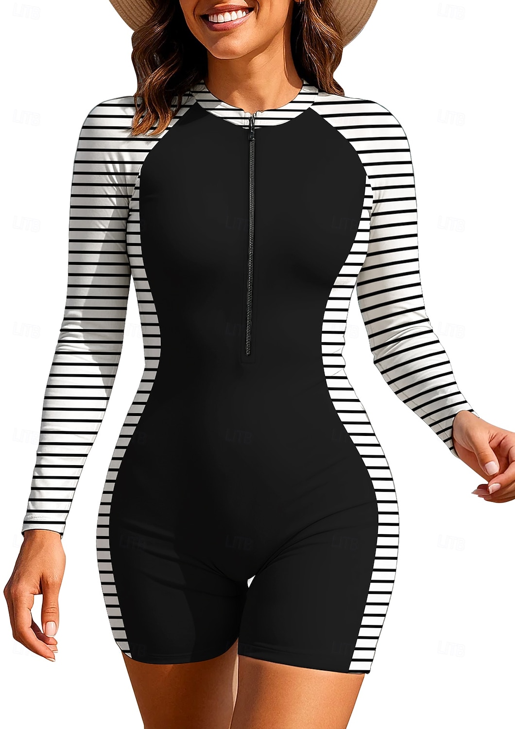 Mulheres Anti Atrito Maiô de surfe de uma peça Roupa de banho Geométrica Riscas Bloqueio de cores Zip Up Com sutiã embutido Bojo Removível Proteção Solar UV UPF50+ Ultra Leve (UL) Manga Longa Roupa de 2026 por $35.99 –P4