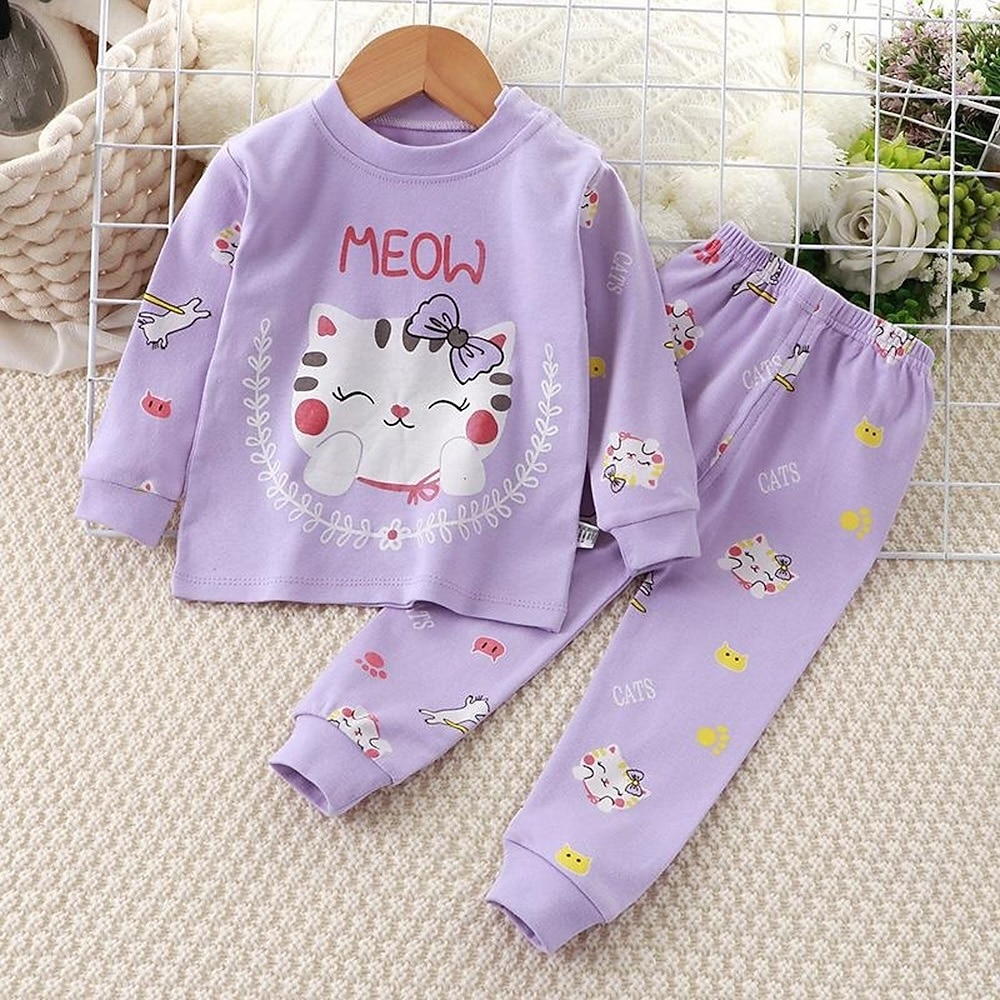 Småbarn Pojkar 2 delar Pyjamasset Långärmad Z17 Z29 Z13 Ensfärgat Djur Vår Höst Förtjusande Hem 7-13 år 2026 - $11.99 –P13
