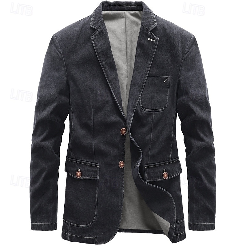 Per uomo Blazer Giacca di Jeans Vacanza Casuale Abbigliamento quotidiano Moda Casual Primavera & Autunno Cotone Poliestere Jeans Tasca Bottoni Confortevole Monopetto Giacca Nero Grigio del 2026 a $62.99 –P2