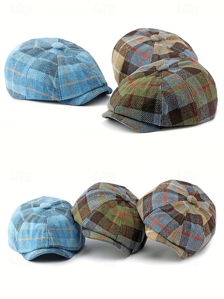 Pánská vintage britská kostkovaná čepice pro novináře – polyesterový materiál, více barev, klasický retro styl pro běžné nošení a outdoor 2026 - $14.99 –P5