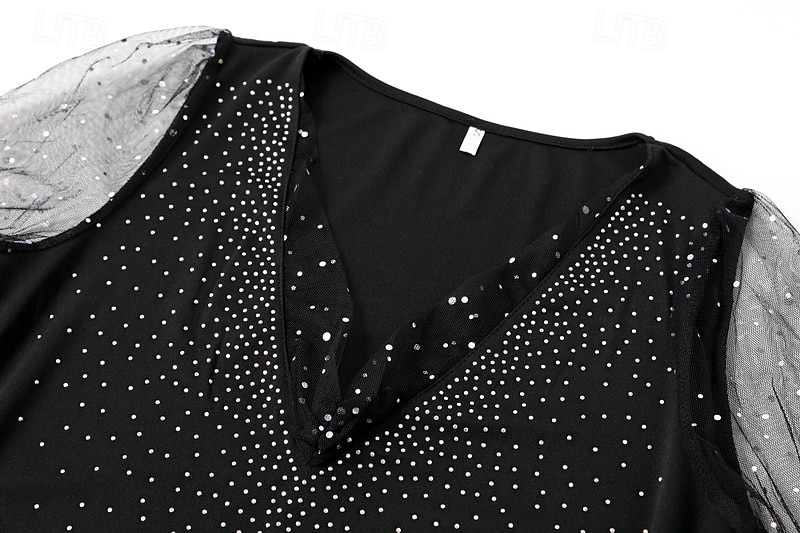 Dámské Mini šaty Černé šaty Flitrové šaty Volnočasové šaty Koktejlky Módní stylové Romantické Zimní šaty Rande Jdeme ven Běžný Tisk Dlouhý rukáv Hluboké V Černá Léto Jaro 2026 - $24.99 –P6