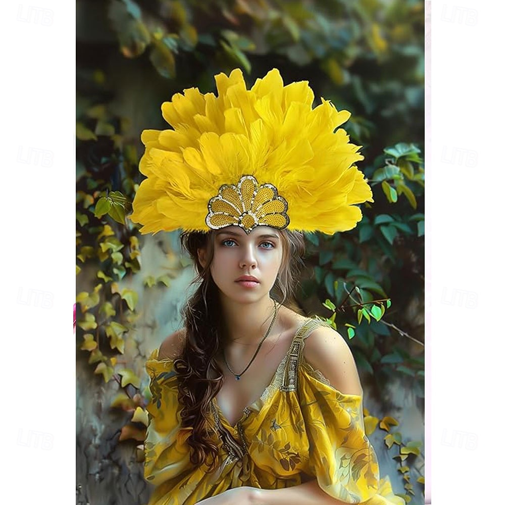Karneval 2026 Rio Karneval Samba Accessoires Karneval Federkopfschmuck für Damen - Gelbes Pailletten Kostümkopfteil - Mardi Gras Festival Schau-Mädchen Haar Zubehör Brasilien Festival 2026 - $12.99 –P5