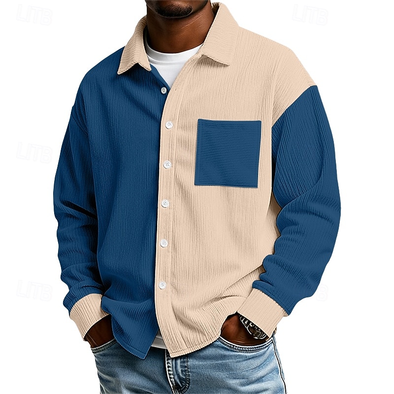 Men's Shirt Casual Shirt Corduroy Shirt Button Up Shirt Blue Black khaki Long Sleeve Color Block Lapel Casual Outdoor Pocket Clothing Apparel Polyester Vintage Fashion Casual 2026 - $26.99 –P5