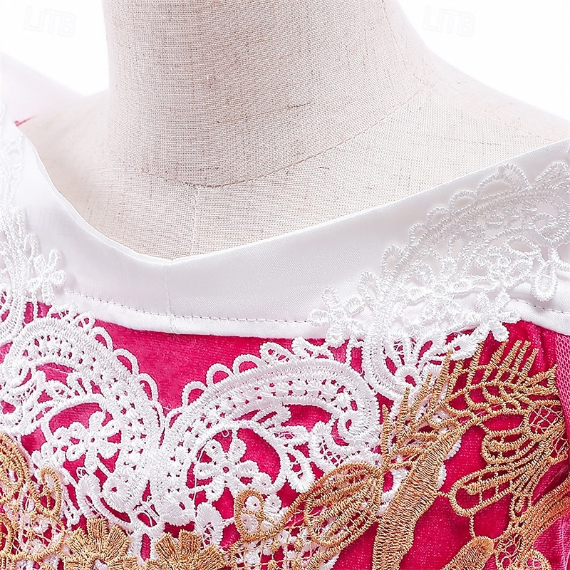 Vestido de festa infantil feminino para a Semana do Livro 2026, com estampa floral, manga longa, para ocasiões formais, apresentações e eventos especiais. Renda, estilo princesa, maxi, para uso diário, com modelagem evasê e tule. Disponível nas cores rosa de 2026 por $34.99 –P5