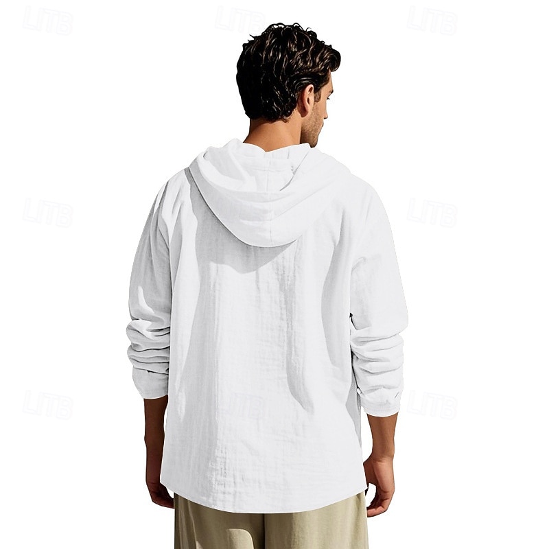Men's Shirt Popover Shirt Summer Shirt Casual Shirt Beach Shirt Black White Yellow Navy Blue khaki Long Sleeve Solid Color Hooded Vacation Casual Drawstring Clothing Apparel Fashion Casual Comfortable 2026 - $28.99 –P29