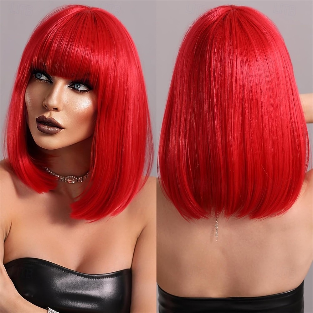 Carnavalpruik 2026 Rood Recht Bob Kort Synthetische festivalpruik Mardi Gras Parade Cosplay Kostuum Haar voor Dames 2026 - $21.99 –P1