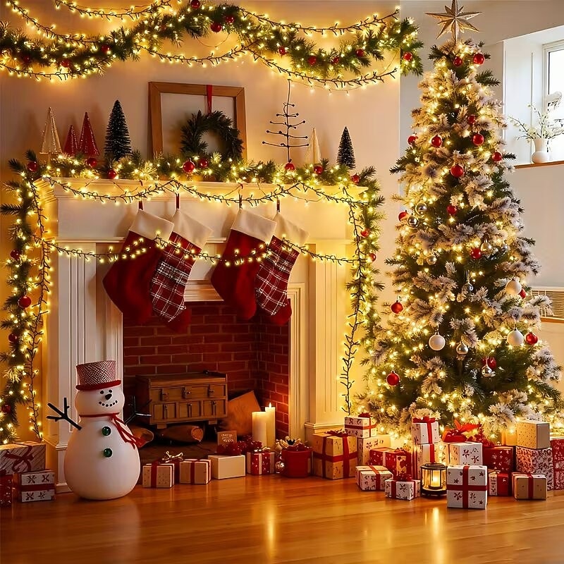 Светодиодная гирлянда для рождественской елки, 10 м, 500 светодиодов, гирлянда с теплым белым светом, 8 режимов мерцания, декоративная гирлянда для домашнего рождественского праздничного освещения, 2025 - $52.99 –P6