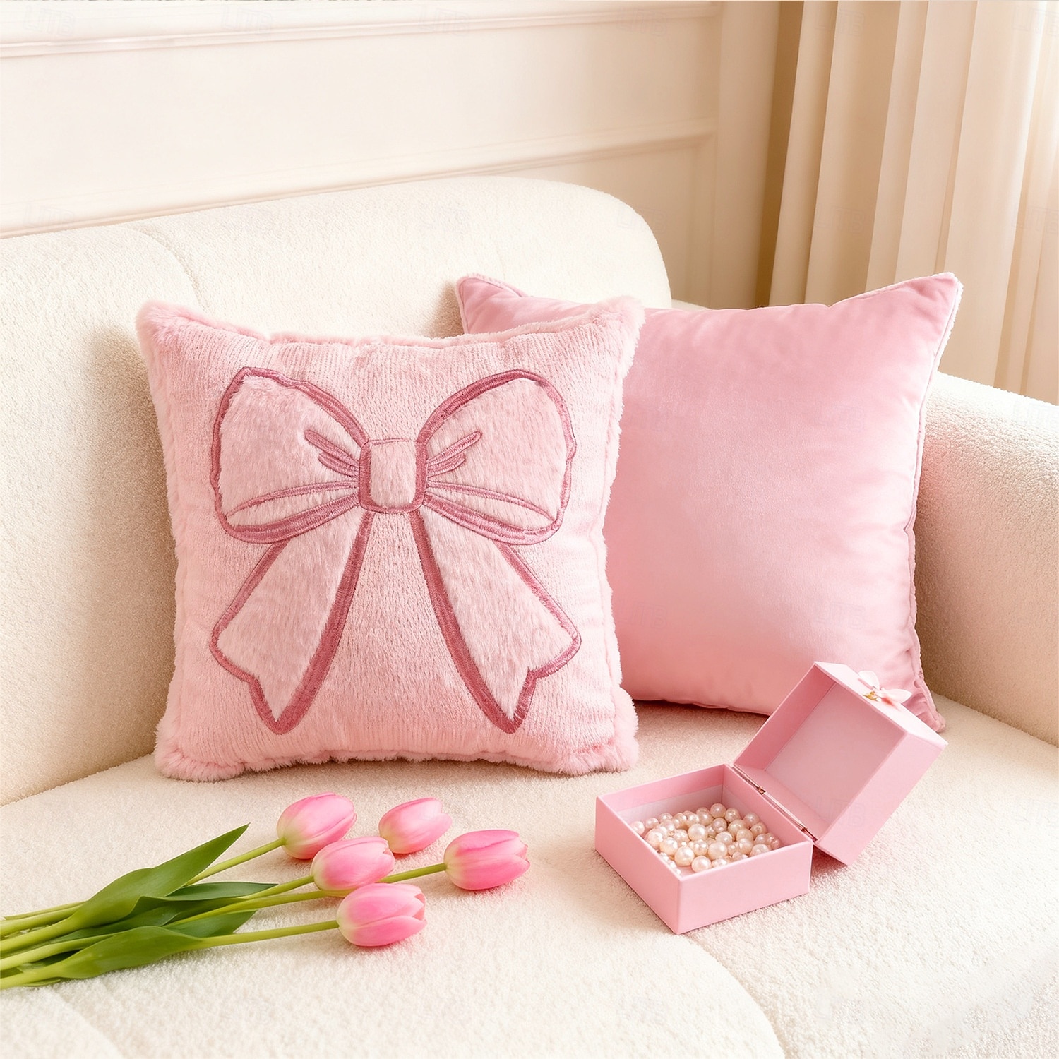 Pink Bow Pillow Cover 2D Flat Print Plush Throw Pillow Decorative Cushion for Sofa Living Room Valentine s Day Accent Pillow Soft Comfortable Bed or Couch Decorative Throw 2026 - $12.99 –P4