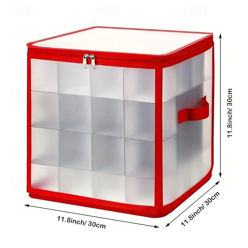 Kerstversieringsdoos met 64 compartimenten, 12x12x12 inch kerstopbergdozen, ornamentorganizer met rits en handgrepen, geschikt voor vakantiedecoraties, sieraden en cadeaus 2026 - $20.99 –P13