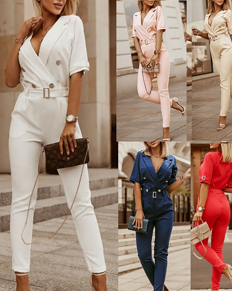 Γυναικεία Φόρμες Ενεργό Συμπαγές Χρώμα Μισό μανίκι Λαιμόκοψη V Τσέπη Κουμπιά Διακοπές Δουλειά Κανονικό Θαλασσί Λευκό Ανθισμένο Ροζ Άνοιξη 2026 - $38.99 –P1