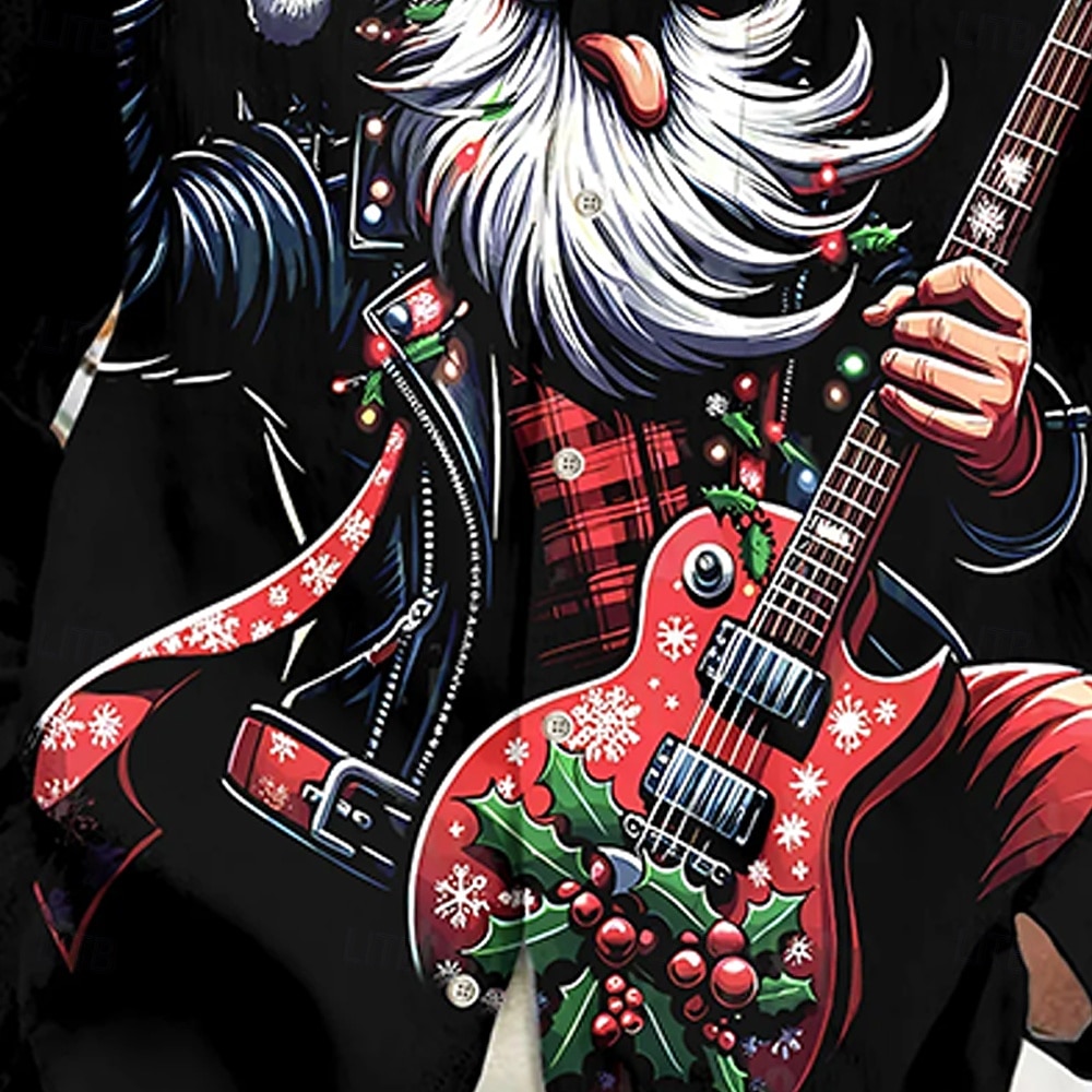 Natale Per uomo Babbo Natale Chitarrista natale divertente Camicia Camicia con Bottoni Manica Lunga Divertente Ferie Primavera Autunno Collo ripiegato Stampa 3D camicie con colletto Una tasca del 2026 a $28.99 –P3