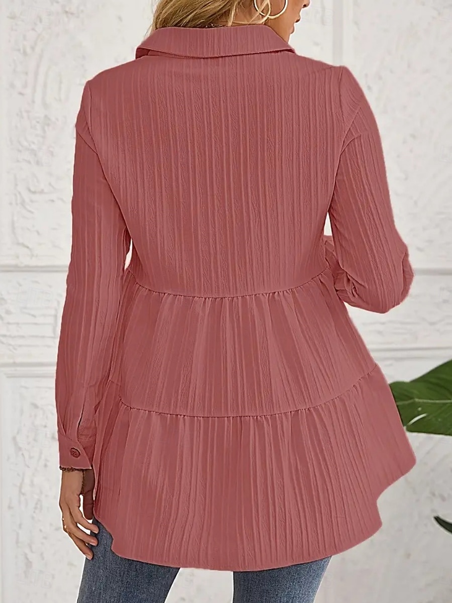 Damen Bluse Gerafft Knöpfe Einfarbig Stilvoll Lässig Langarm Hemdkragen Normale Oberteile Täglich Salbeigrün Schwarz Rote Marineblau Aprikose Frühling Herbst Winter 2026 - $26.99 –P7