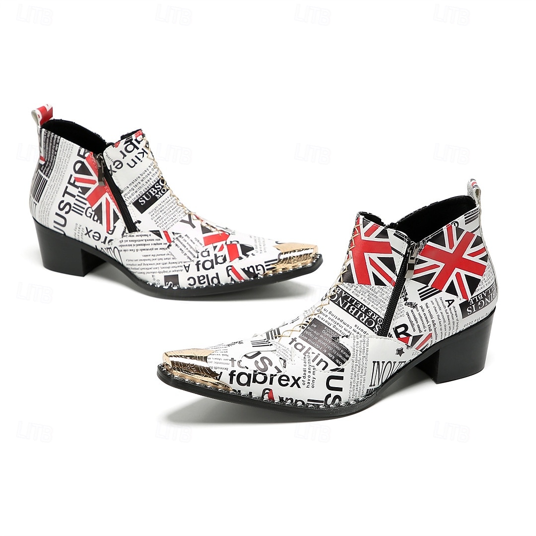 Miesten sanomalehtikuvioiset nilkkurit - ainutlaatuinen nahkamuotoilu rohkeilla kuvioilla, täydellinen katutyyliin ja rentoon kokoontumiseen 2025 - $139.99 –P3