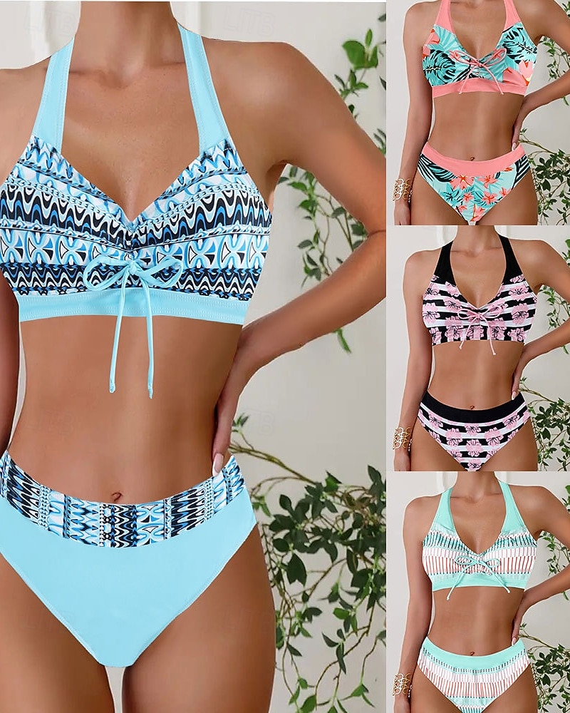 Per donna Costumi da bagno Due pezzi Birichino Costume da bagno Senza schiena Vacanza Abbigliamento da Spiaggia Floreale All'americana Senza Maniche Costumi da bagno del 2026 a $22.99 –P19