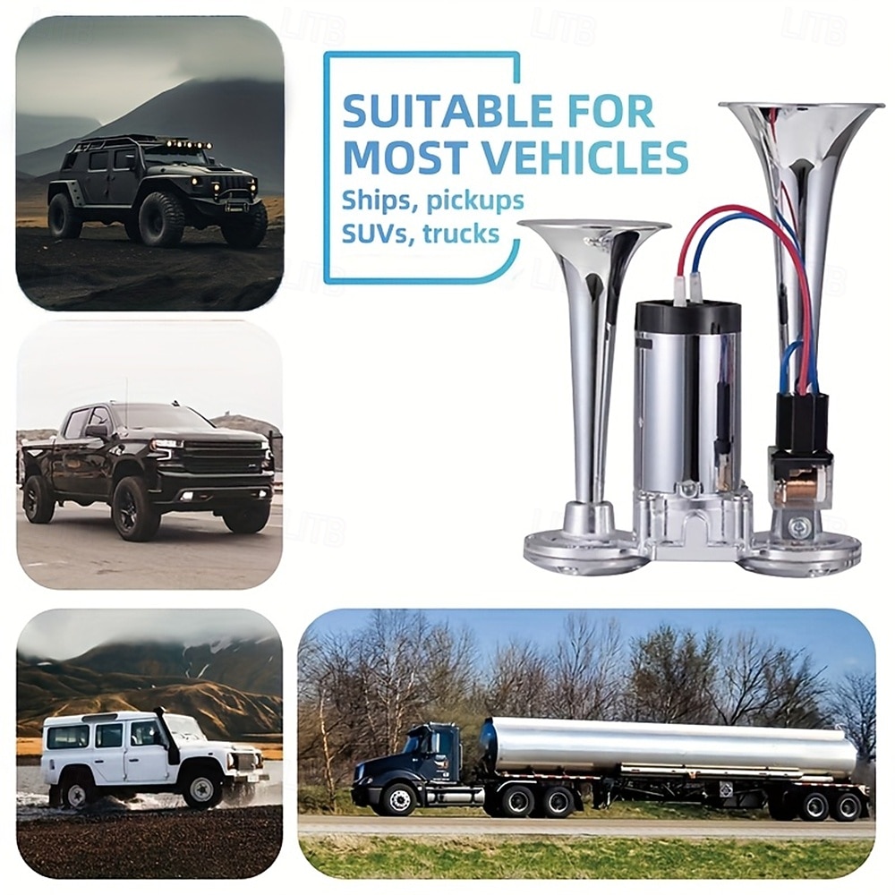 Train Model Whistle Super Loud Dual-tube Horn Air Horn Kit Dual-tube Horn with Air Compressor Suitable for Any 12V Vehicle Super Loud Car Horn Kit. Suitable for RVs SUVs Motorcycles Off-road Ve 2026 - $57.99 –P8