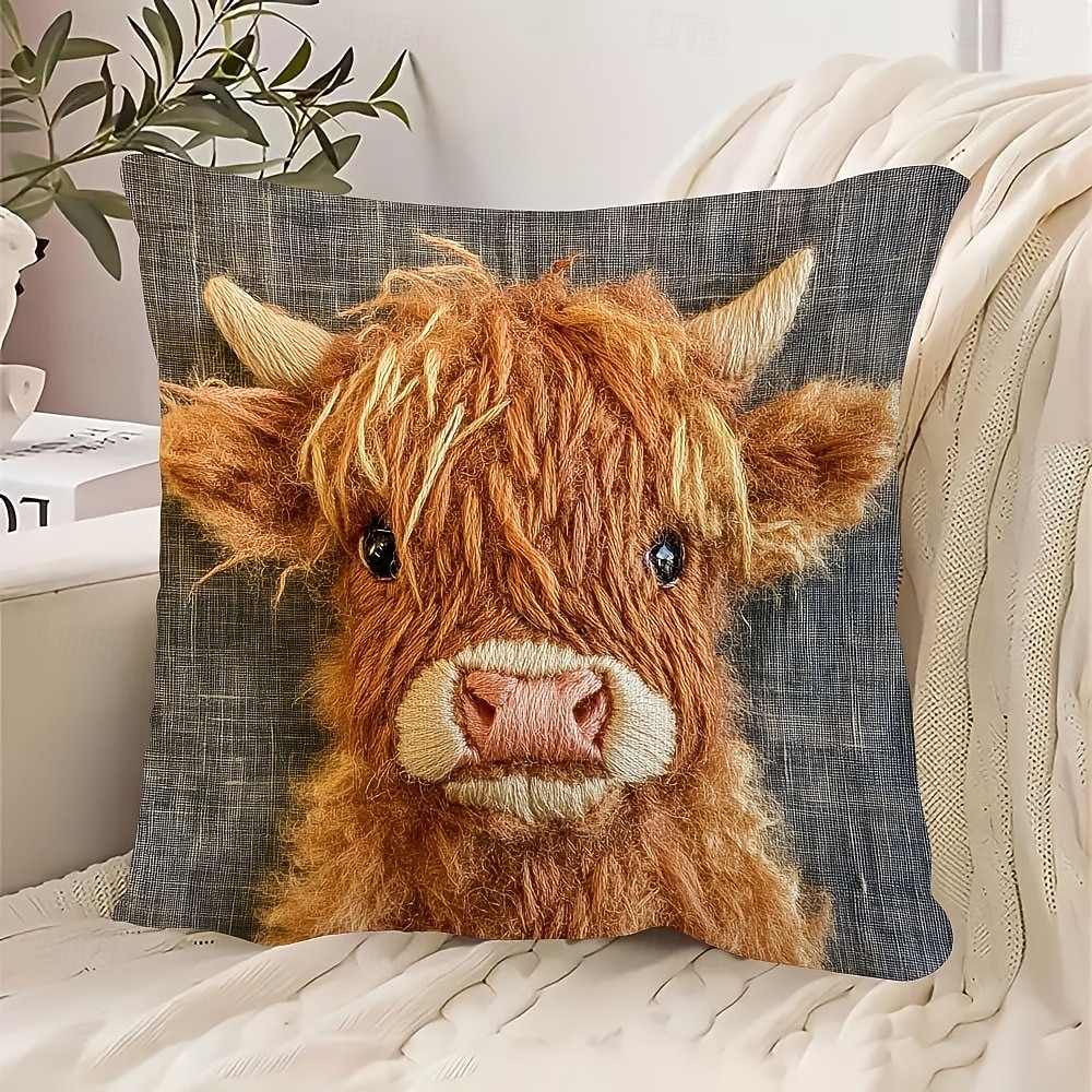 Highland Cow Pillow Covers 2D Flat Print Cute Calf Plush Cushion Covers Soft Short Velvet Decorative Throw Pillowcase for Sofa Couch Living Room Home Farmhouse Decor 2026 - $7.99 –P1