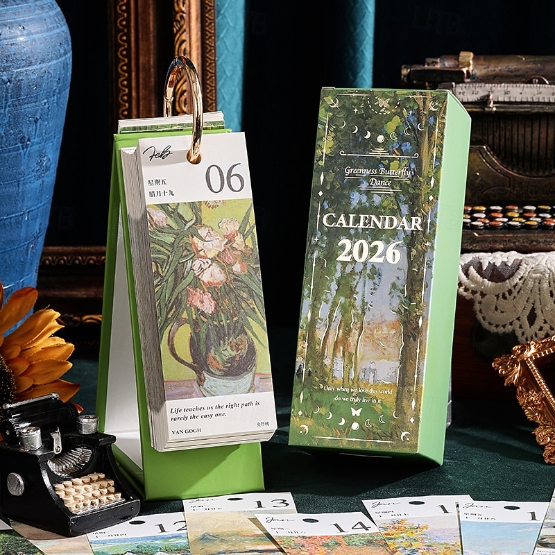 Agenda de bureau vintage 2026 - Calendrier de 365 jours avec reliure à anneaux dorés &Citations inspirantes - une page de peinture à l'huile par jour - idéal pour la maison et le bureau &organisation de 2026 ? $20.99 –P4
