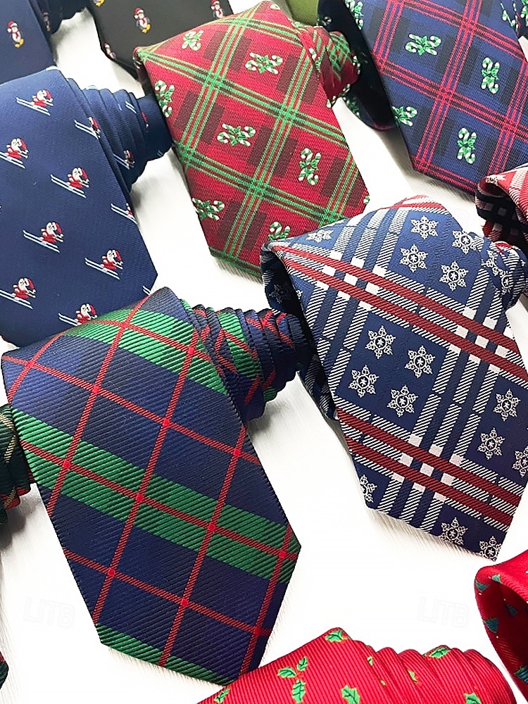 עניבות חג המולד לגברים, דוגמאות חגיגיות, משבצות אדומות וירוקות, פתיתי שלג, מוכנות למתנה, עיצובים רבים למסיבות חג המולד וללבוש משרדי 2026 - $11.99 –P4