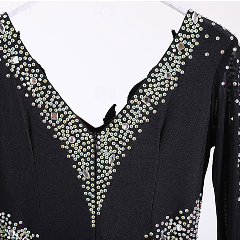 Dança de Salão Vestido Pregas Recortes Cristal / Strass Mulheres Espetáculo Treino Manga Longa Alto Elastano Fibra de Leite de 2026 por $895.79 –P10