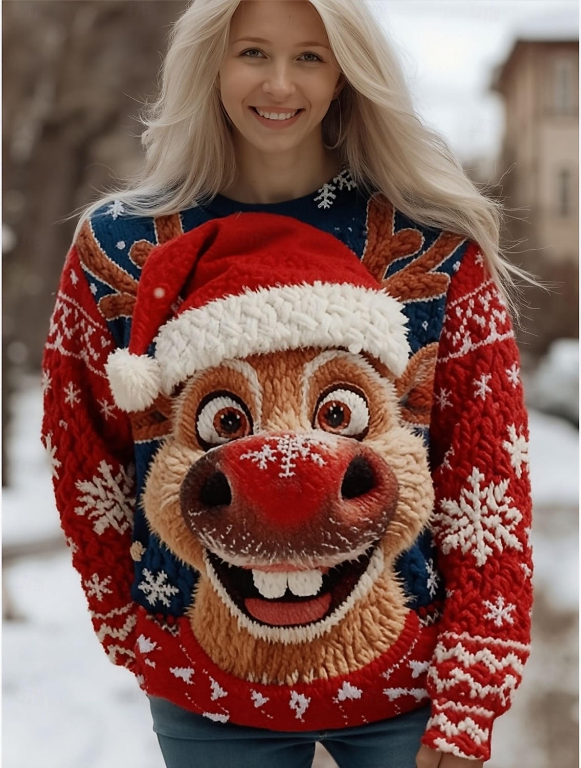 Dame Genser søt stil Gatemote Fritid Grafisk julenissen snowflakes Crew-hals Lapper Strikket Langermet Vanlige topper Strikke Jul Fest Ferie Rødbrun Hvit Vår Høst 2025 - $32.99 –P1