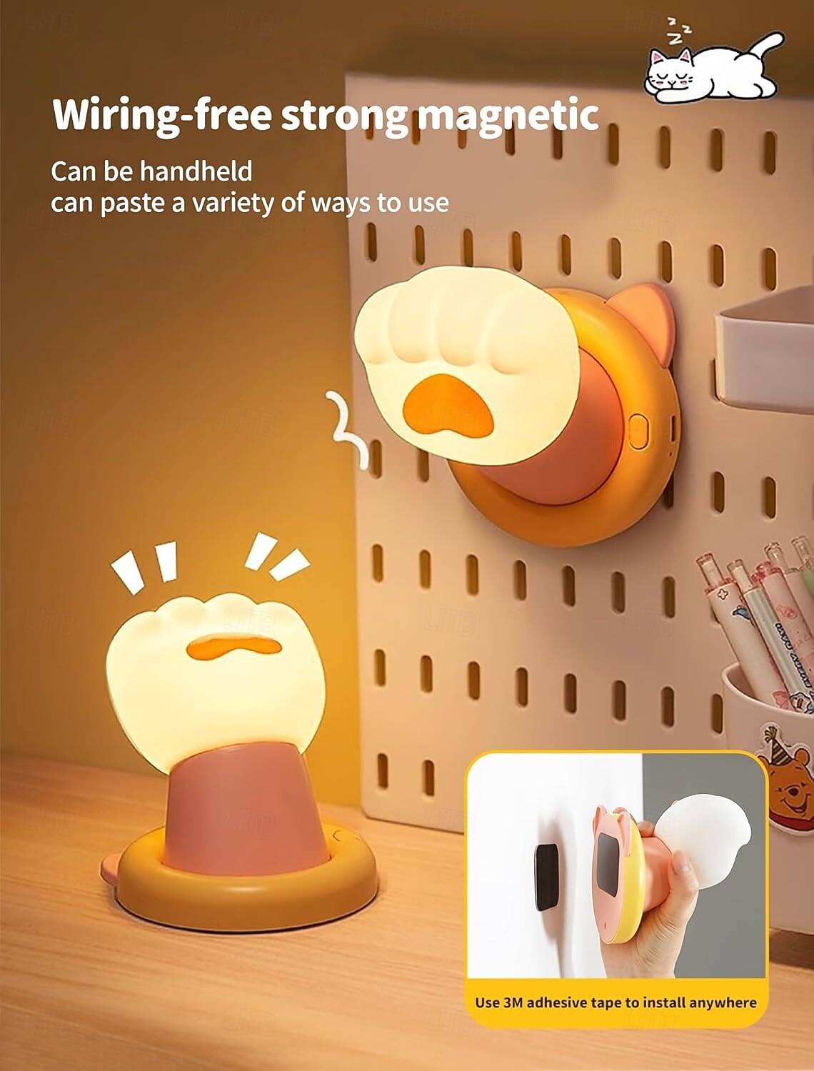 Nachtlampje voor de kinderkamer, magnetische wandlamp met kattenklauw, aanraaklamp voor op het bed, schattig dimbaar siliconen nachtlampje, grappig cadeau voor tieners en volwassenen, decoratie voor 2026 - $23.99 –P1