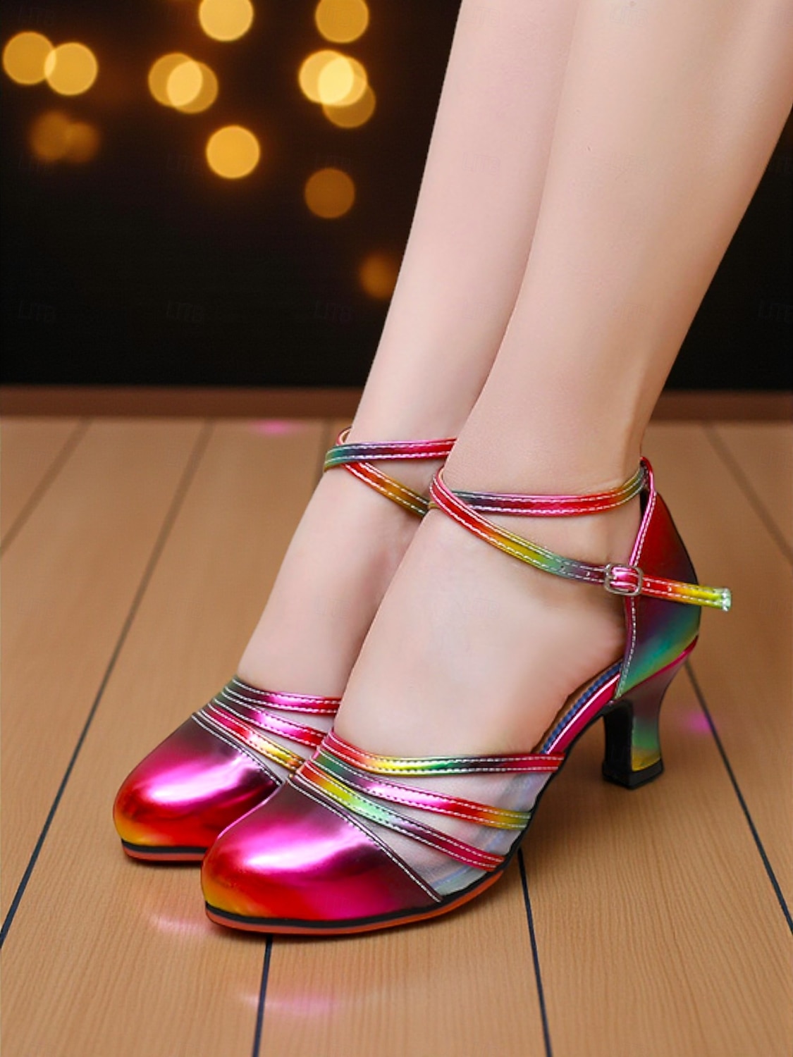 Scarpe da ballo latino professionali da donna con stampa leopardata - tacchi da sala da ballo con cinturini in pelle scamosciata e rete per salsa, tango e gare di performance del 2026 a $32.99 –P3