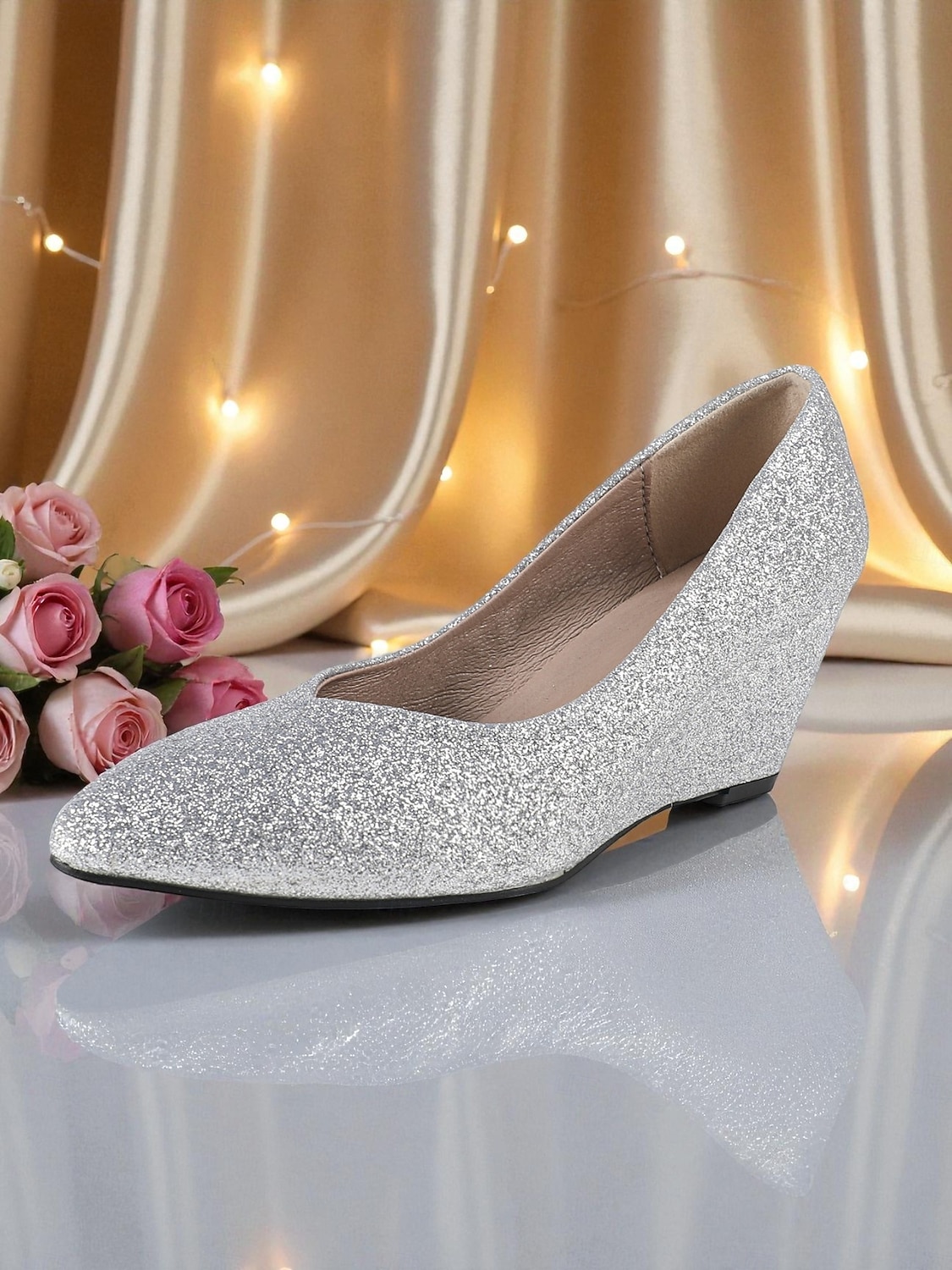 comfortable silver dress shoes for wedding Glitter 3 cm Low Heel Comfortable Sparkly Block Heel Chunky Silver Formal Dress Shoes Elegant Bridal Shoes